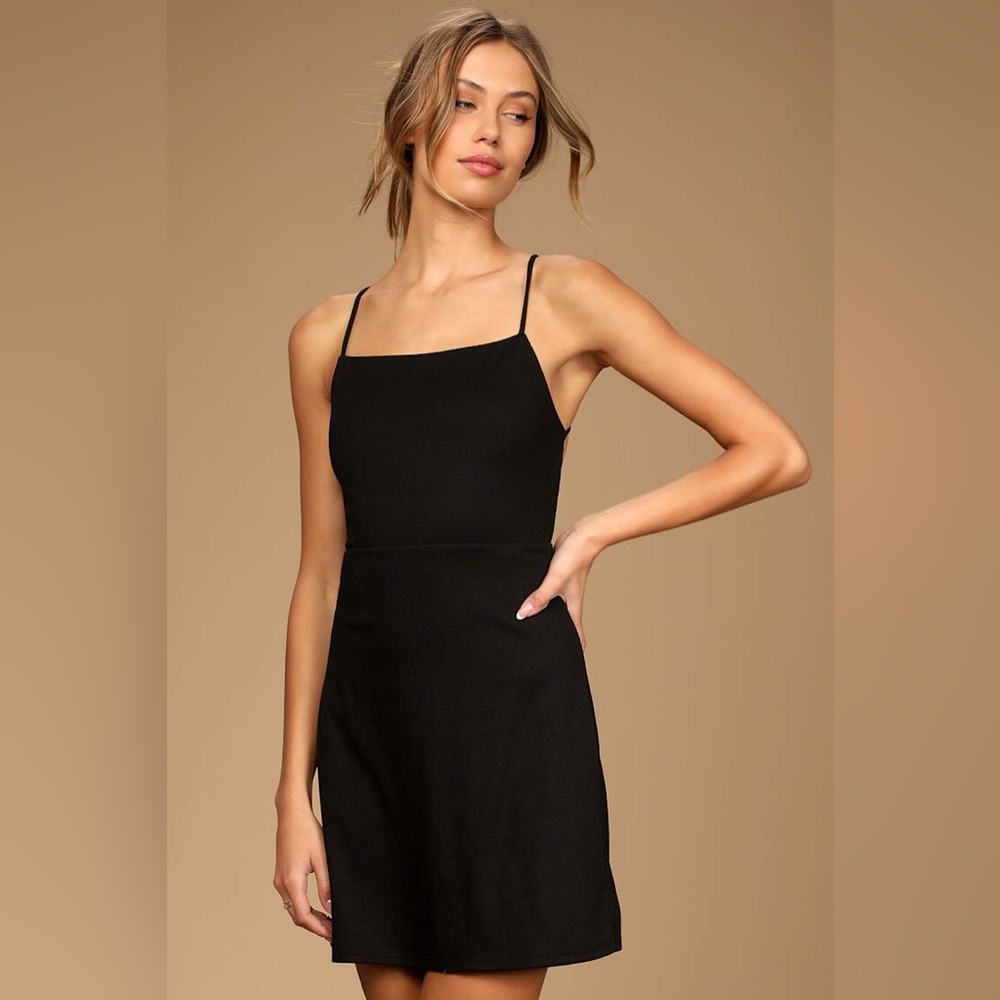 Lulu’s Touch of Cute Black Ribbed Sleeveless Mini Dress Size Small